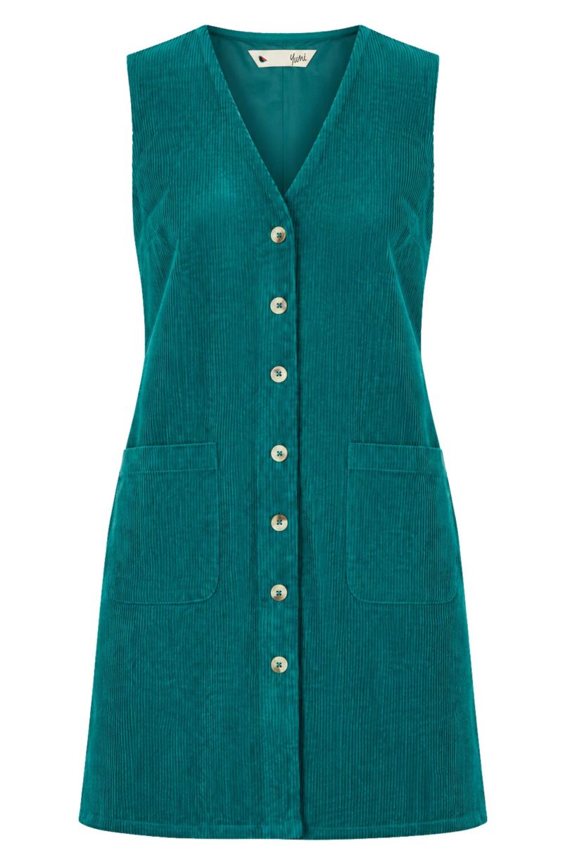 Women's V-Neck Cord Pinafore Dress