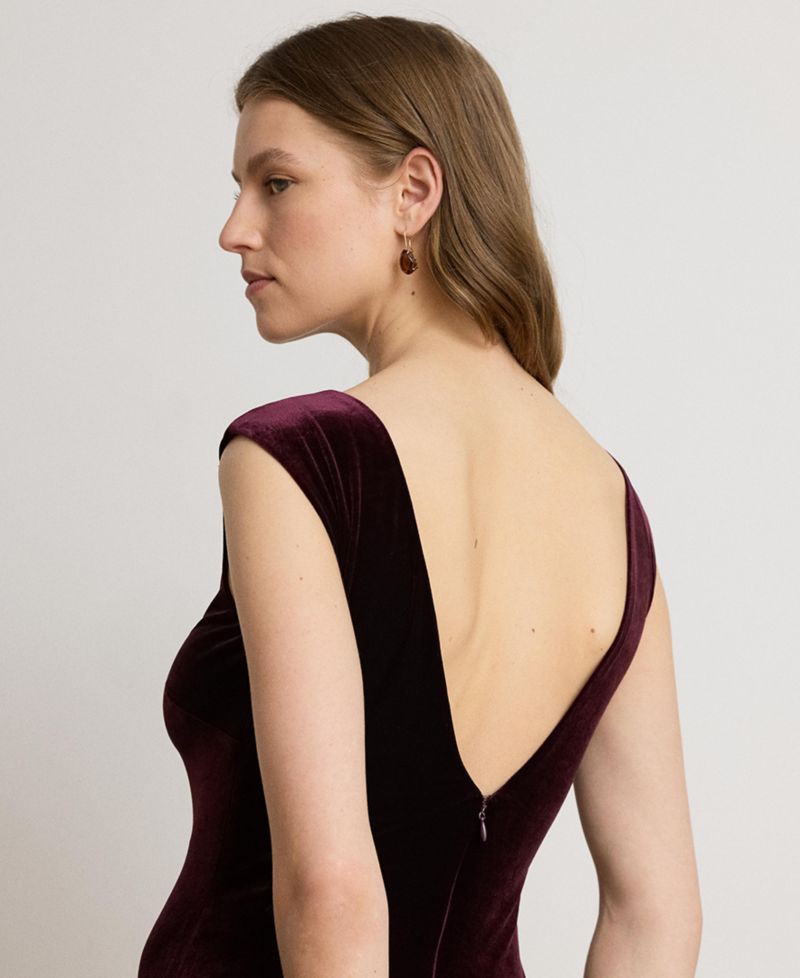 Women's Velvet Boatneck V-Back Gown