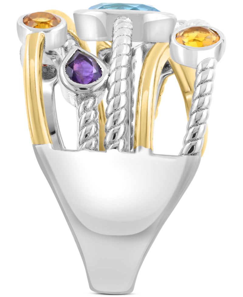 EFFY® Multi Gemstone Mixed Cut Bezel Crossover Statement Ring (1-7/8 ct. t.w.) in Sterling Silver & 14k Gold-Plated Sterling Silver
