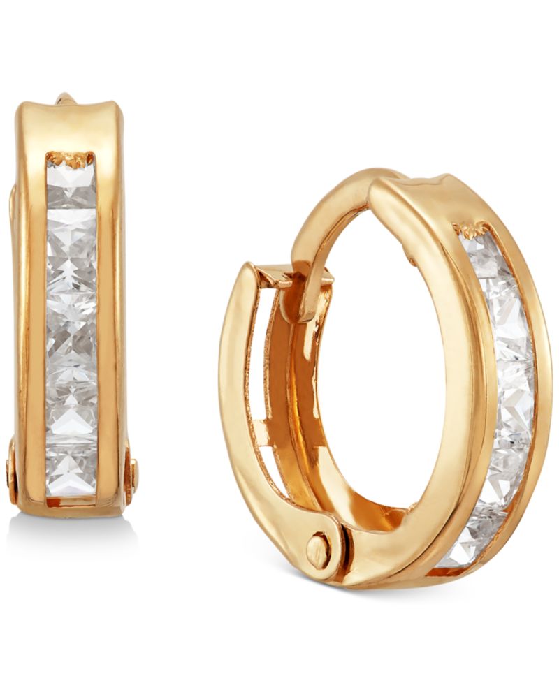 Children's Cubic Zirconia Extra Small Huggie Hoop Earrings in 14k Gold, 10mm