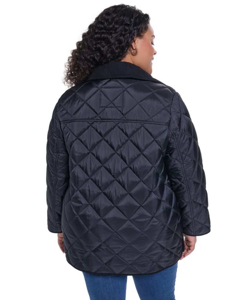 Plus Size Quilted Hooded Corduroy Collar Coat