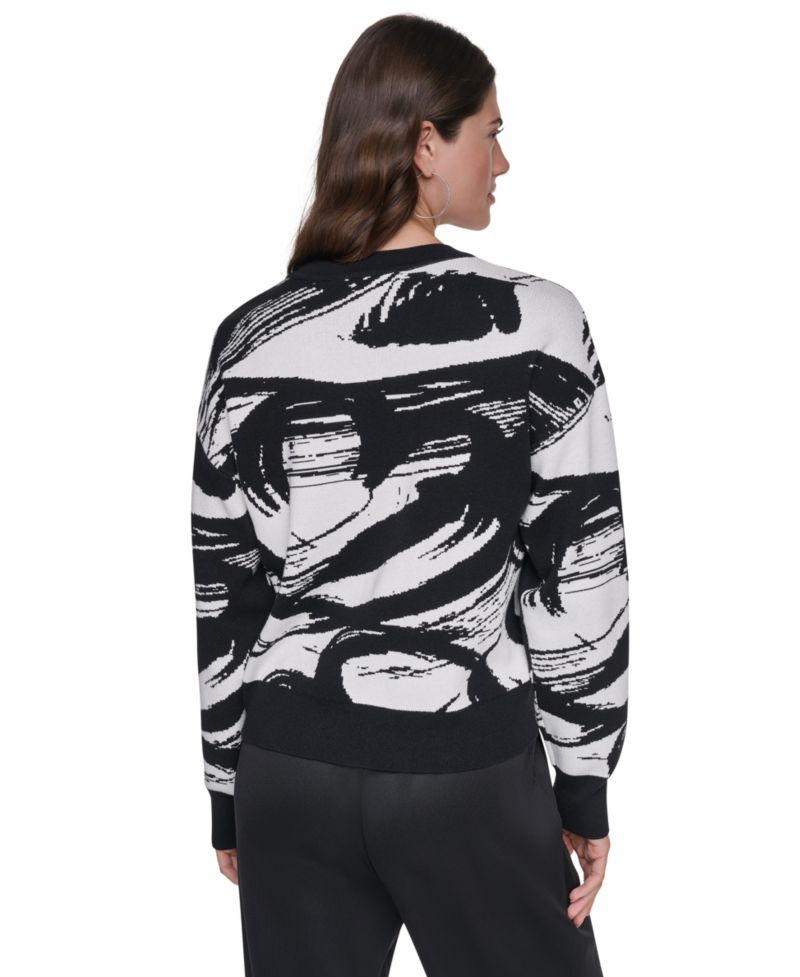 Women's Studded Heart Brush Stroke Crewneck Long-Sleeve Sweater
