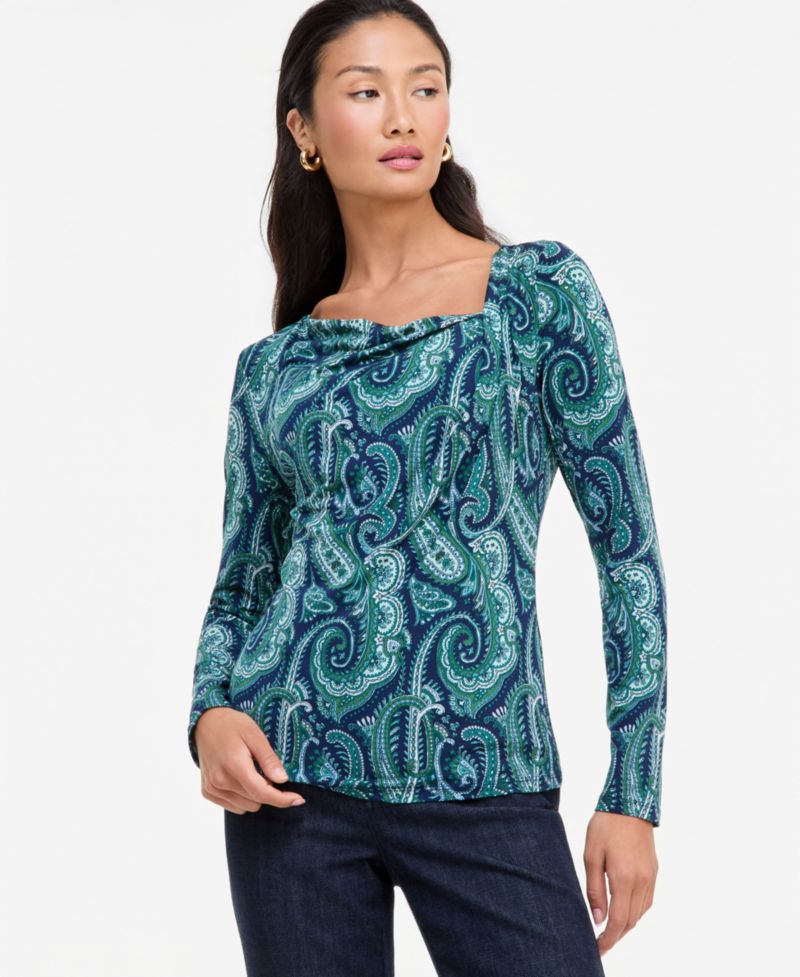 Women's Printed Cowl-Neck Long-Sleeve Top