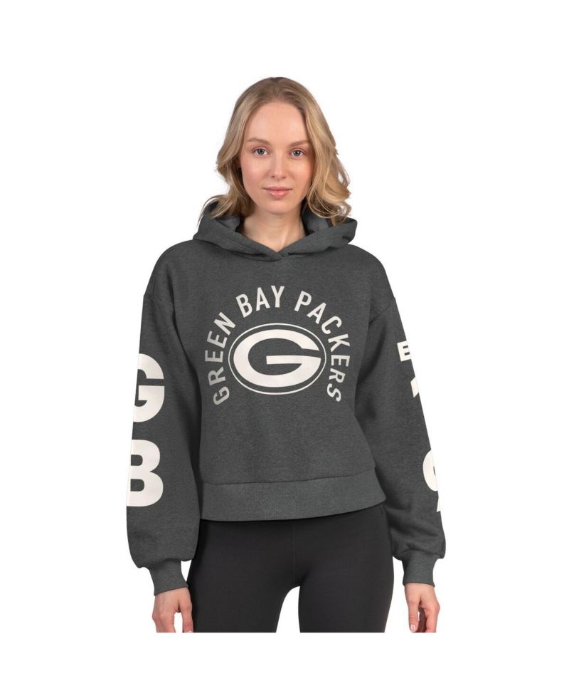 Women's Heather Charcoal Green Bay Packers Star Player Cropped Fleece Pullover Hoodie