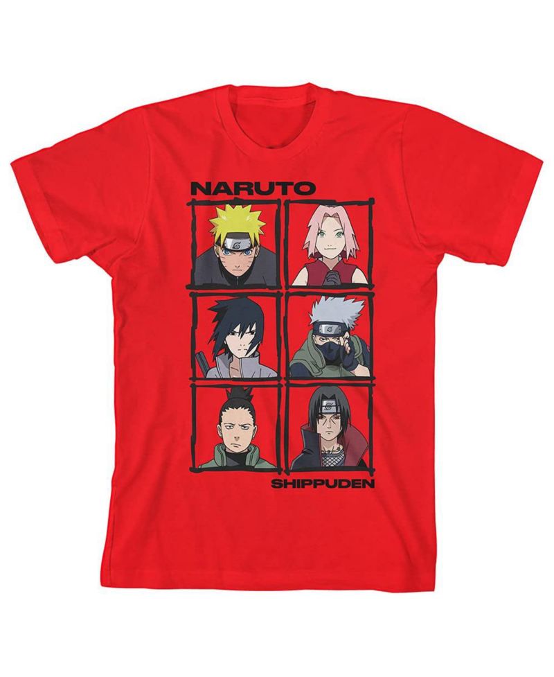 Shippuden Anime Characters Youth Boys Red Graphic Tee-Large
