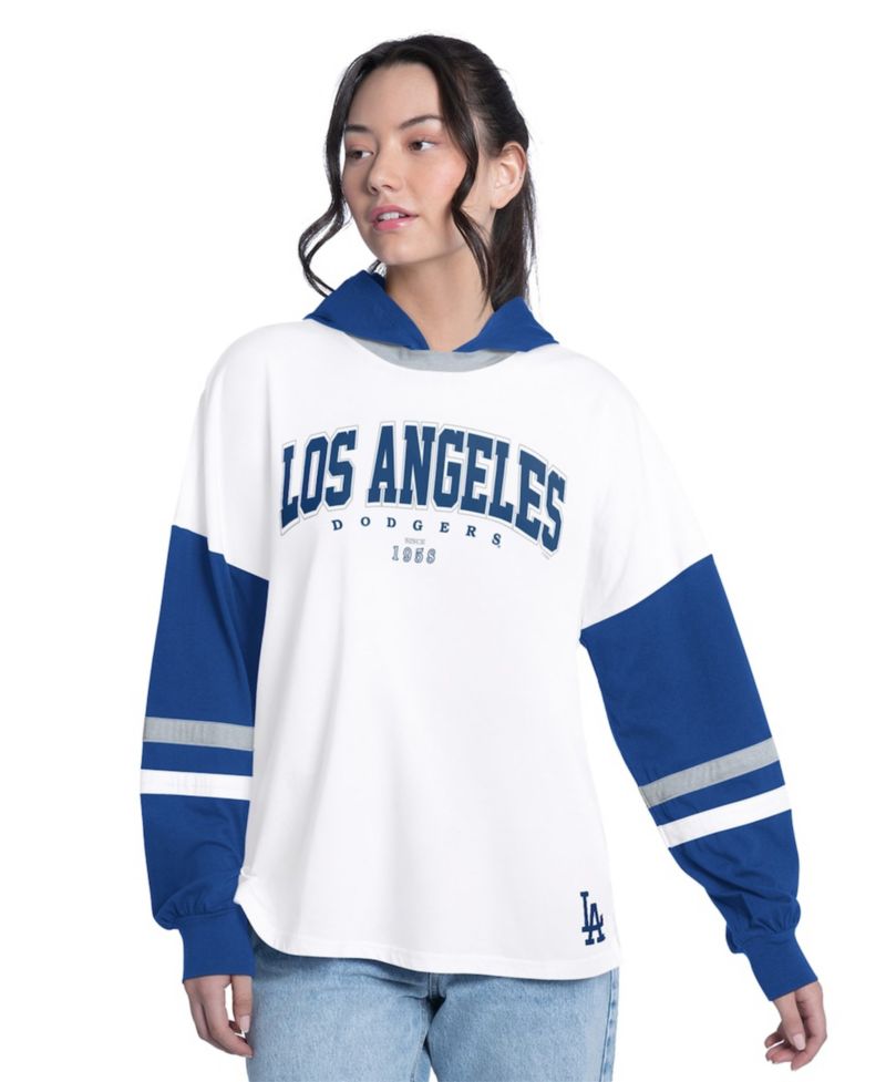 Women's White/Royal Los Angeles Dodgers Key Player Oversized Hooded Long Sleeve T-Shirt