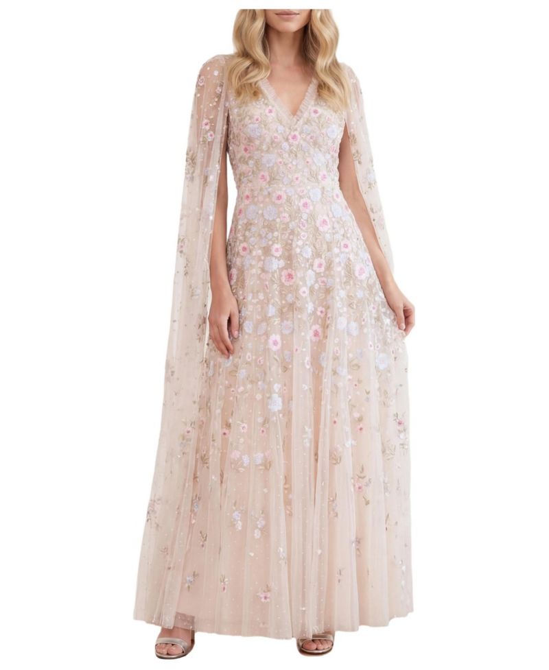 Women's Ethereal Blooms Cape Sleeve Ankle Gown