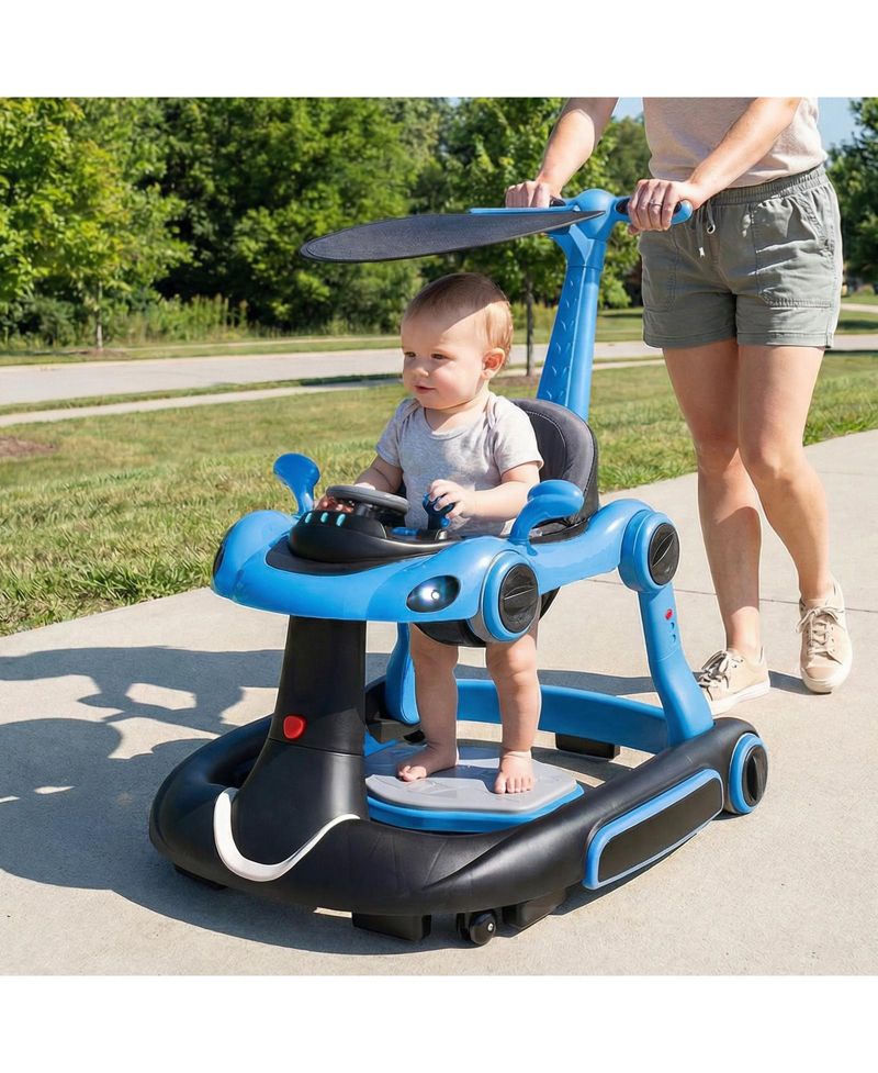 6-in-1 Baby Walker and Activity Center with Canopy, Music and Rocker
