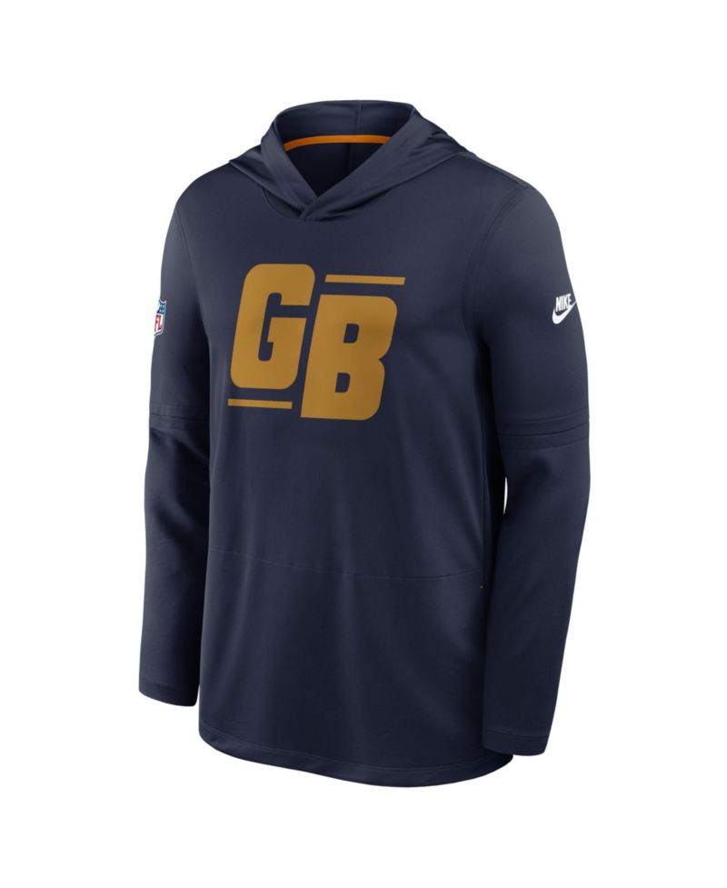 Men's Navy Green Bay Packers Sideline Dri-FIT Long Sleeve Hooded T-Shirt
