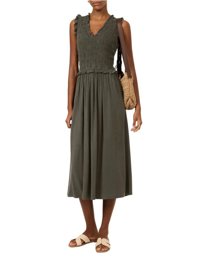 Women's Shirred Ruffle Midi Dress
