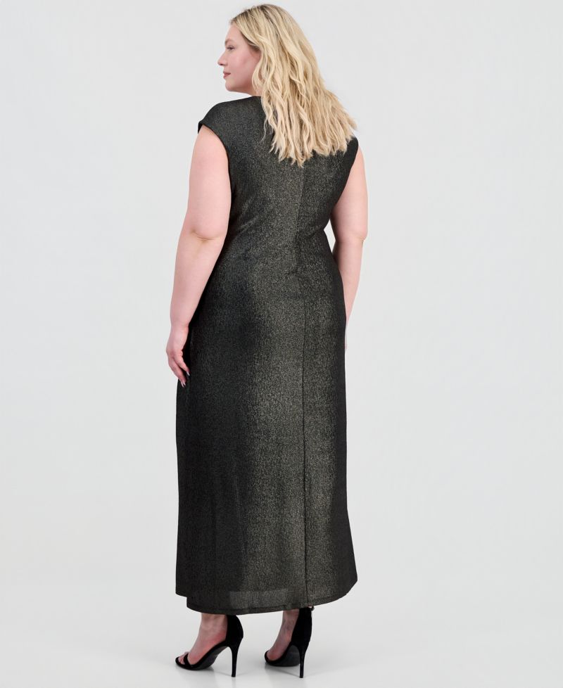 Plus Size Metallic Cap-Sleeve Dress