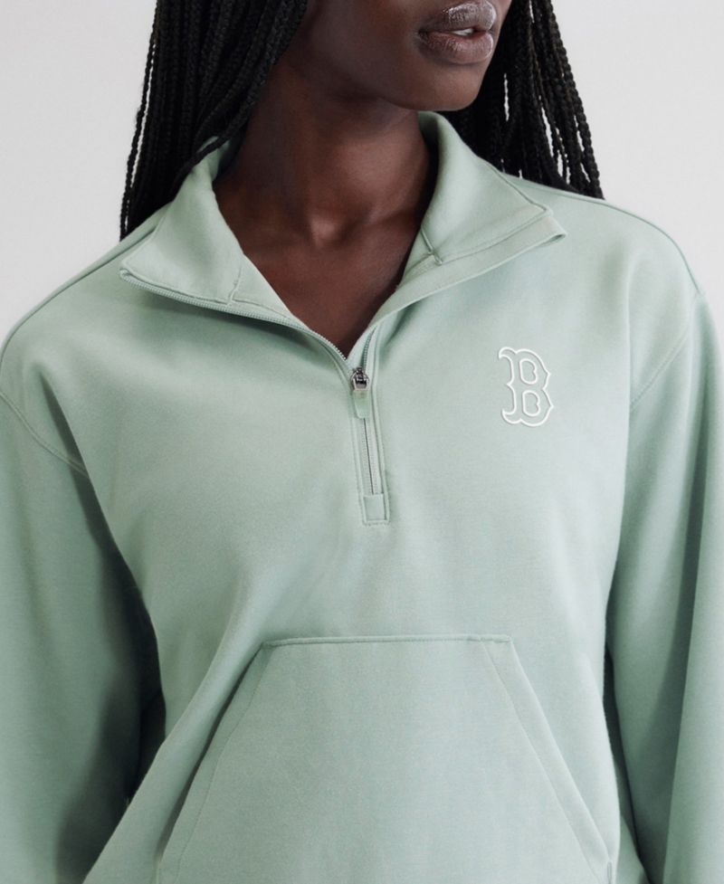 Women's Sage Green Boston Red Sox Oversized Clutch Tri-Blend Half-Zip Pullover Sweatshirt
