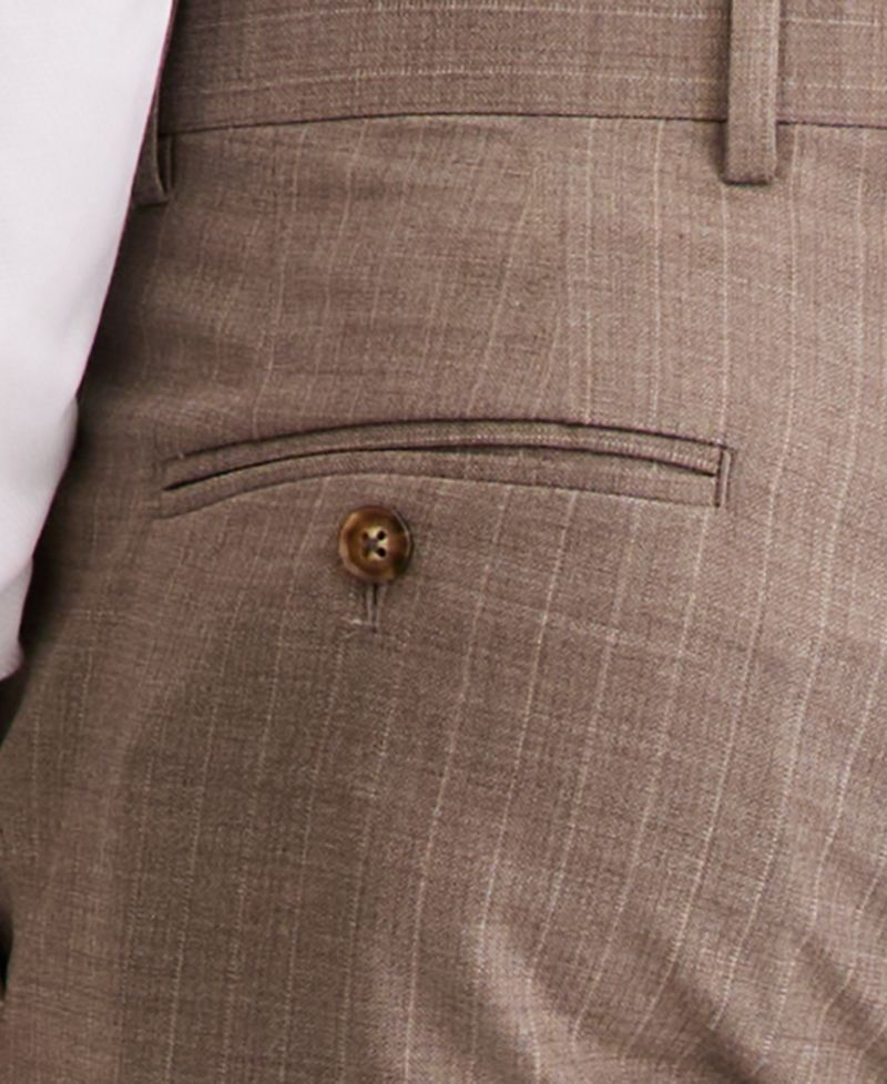 Men's Modern-Fit Wool-Blend Tan Pinstripe Suit Separate Pants