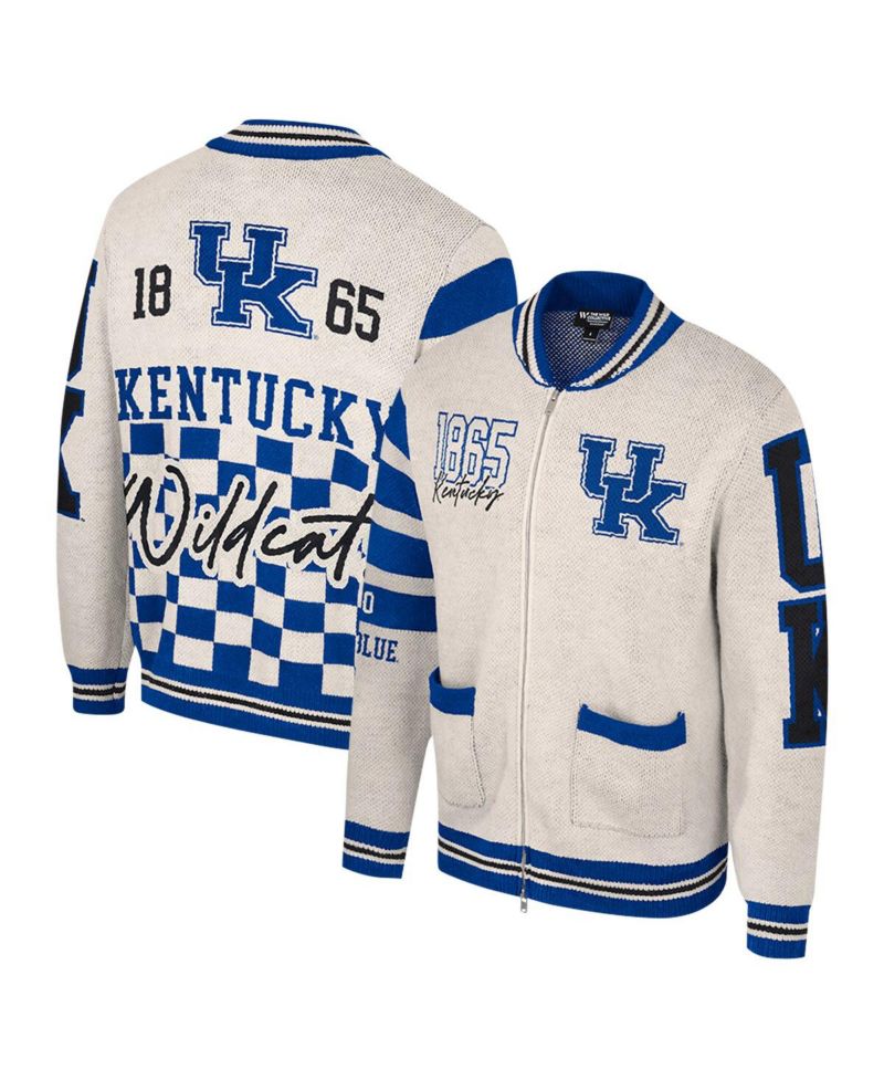 Women's Cream Kentucky Wildcats Jacquard Full-Zip Sweater