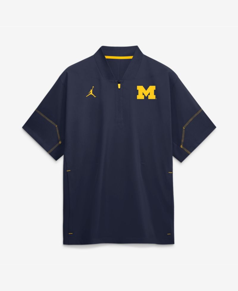 Men's Navy Michigan Wolverines 2026 Sideline Short Sleeve Quarter-Zip Coach Shirt