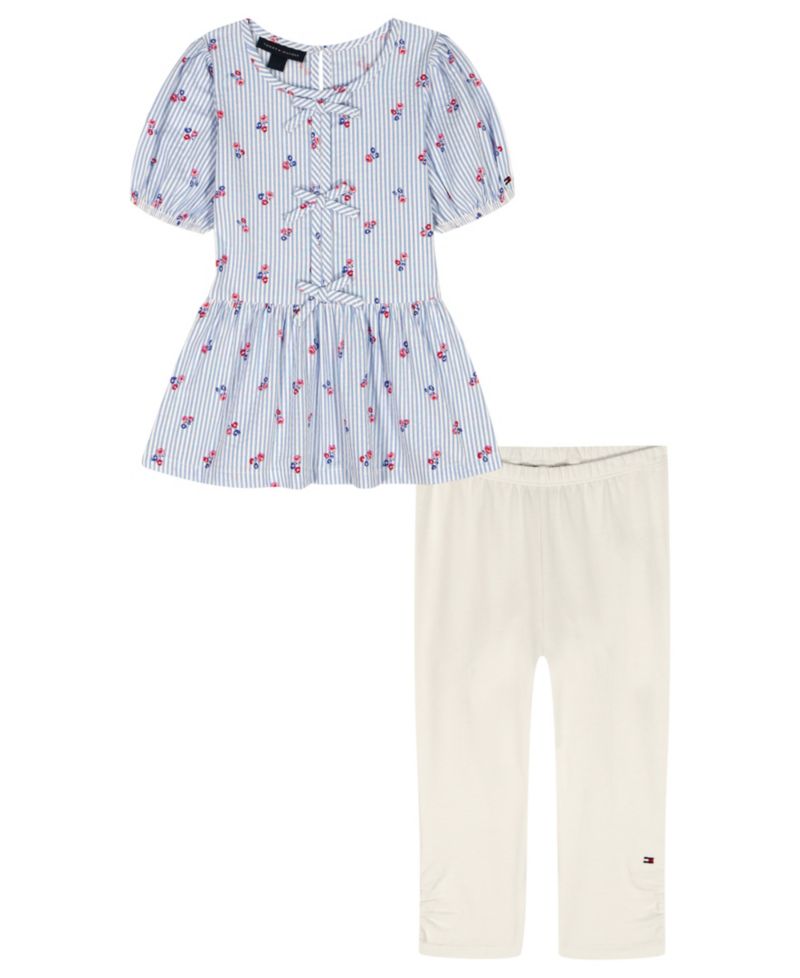 Baby Girls' Round Neck Top & Cropped Length Pants, 2-Piece Set