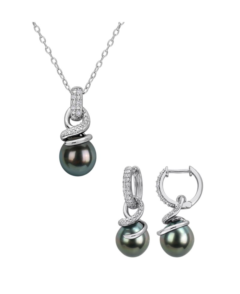 Cultured Tahitian Pearl and Diamond (1/10 ct. t.w.) Drop Earrings in Sterling Silver