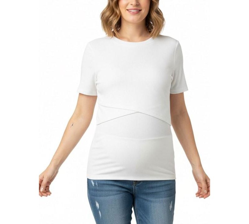 Women's Motherhood Crew Neck Cross Over Nursing Short Sleeve Top