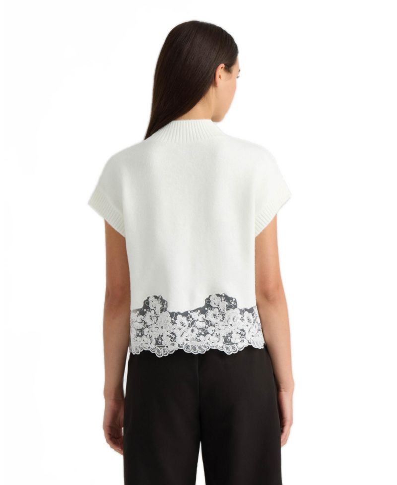 Women's Mock Neck Lace Hem Sleeveless Sweater