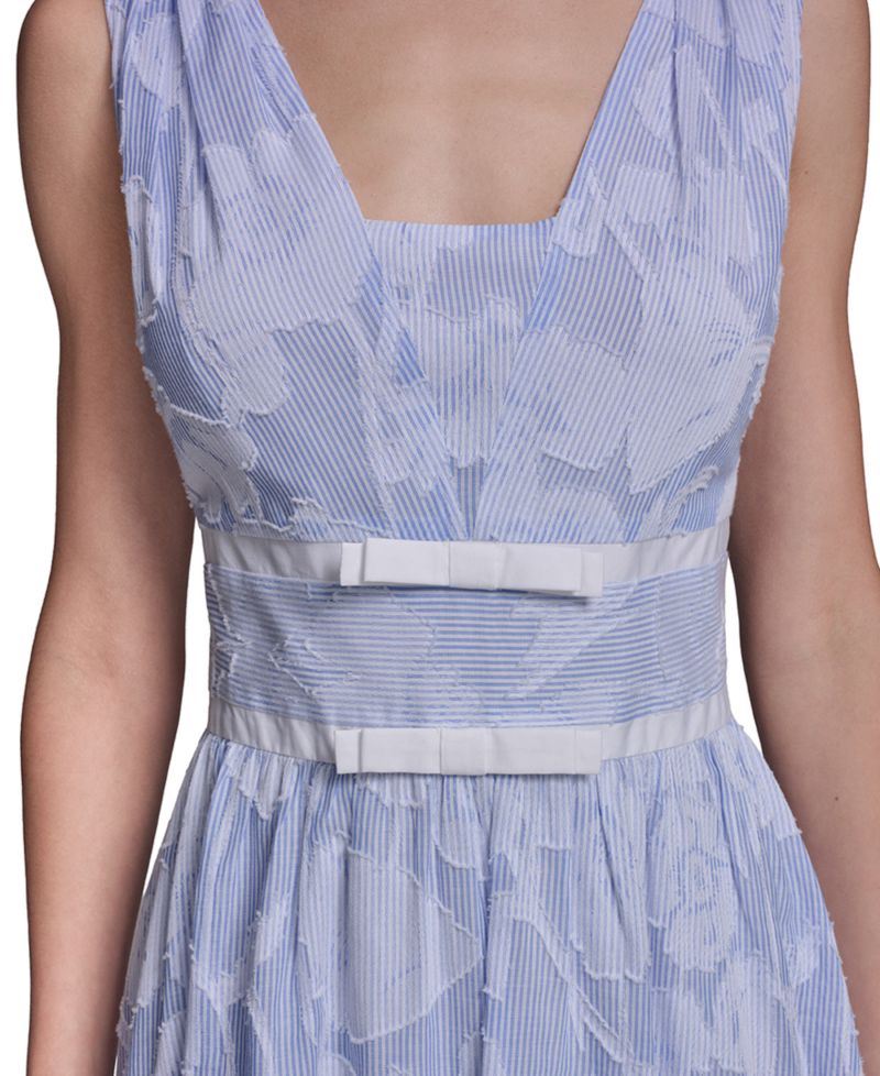 Women's Floral Burnout Cotton Midi with White Piping Dress
