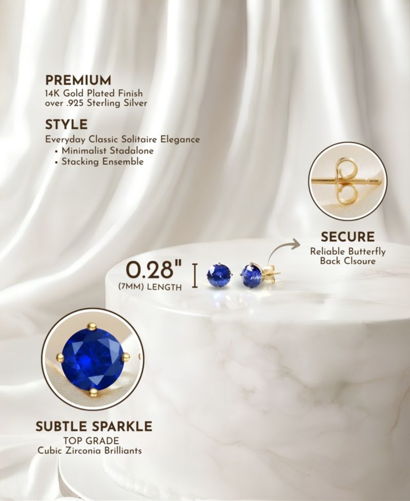 Dainty 14K Gold Plated 7MM Cubic Zirconia Mini Stud Earrings