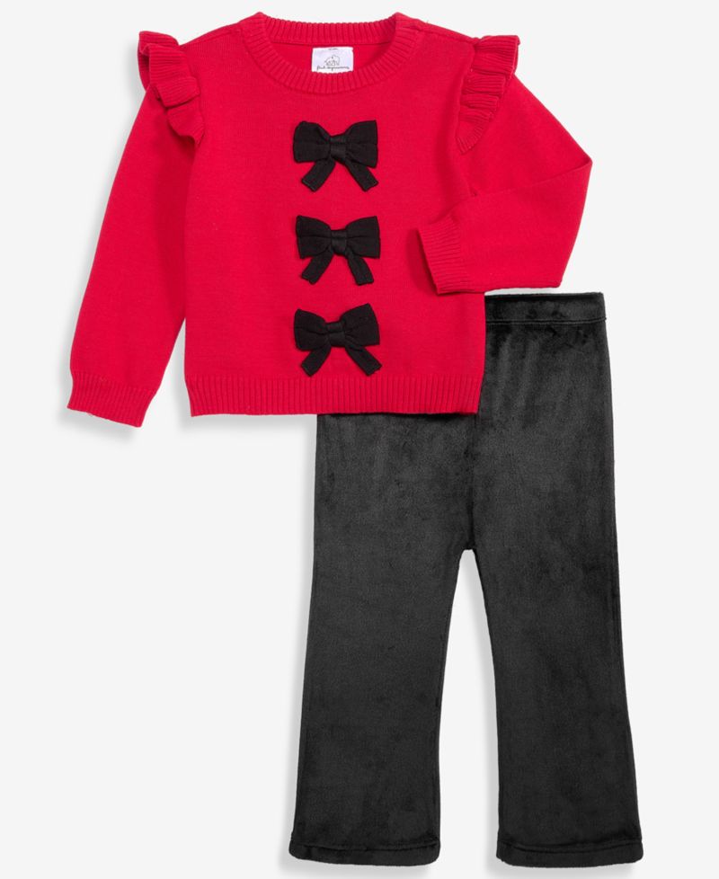 Baby Girls' 3M-24M Cotton Bows Sweater & Pants, 2-Piece Set