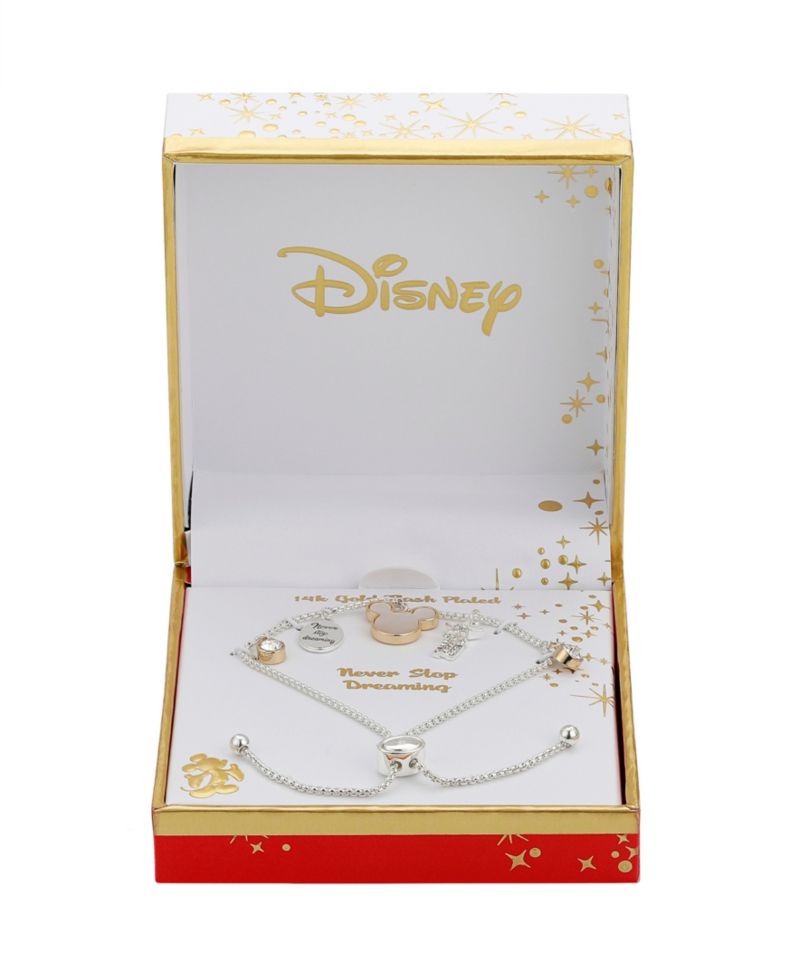 Crystal Mickey Mouse Charm Bolo Bracelet (0.43 ct. t.w. / 0.01 ct. t.w.) in 14K Gold Flash Plated