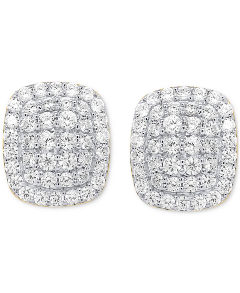 Lab Grown Diamond Cushion Cluster Stud Earrings (2 ct. t.w.) in Sterling Silver or 14k Gold-Plated Sterling Silver