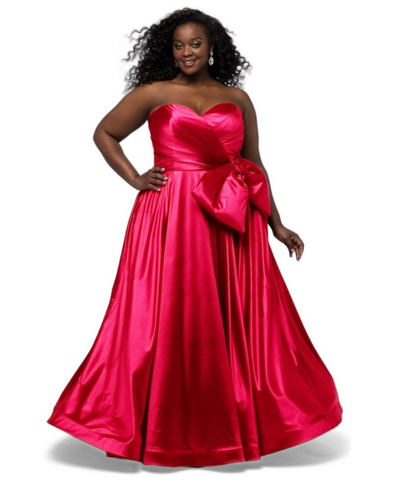 Plus Size Take a Bow Strapless A-Line Sweetheart Satin Gown