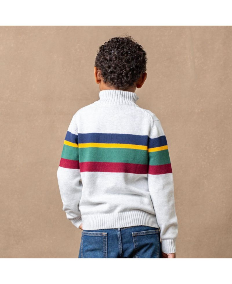 Baby Boys Hope and Henry Long Sleeve Half Zip Sweater with Engineered Stripe