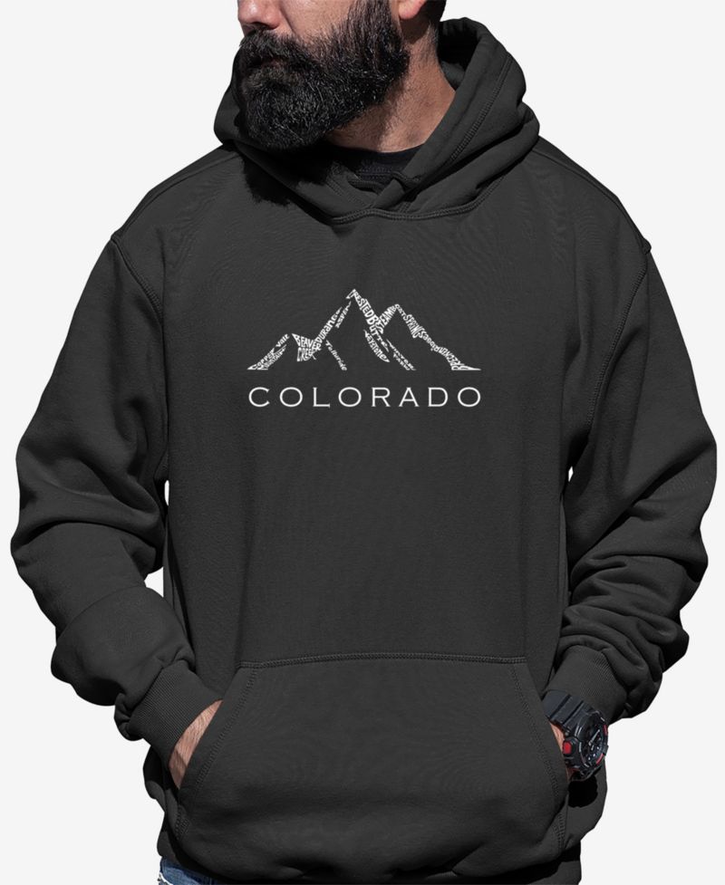 Men's Colorado Ski Towns Word Art Long Sleeve Hooded Sweatshirt