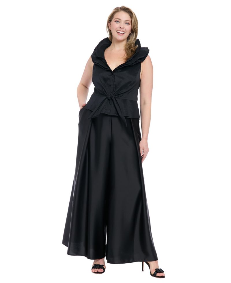 Plus Size Sleeveless Knot-Front Taffeta Top
