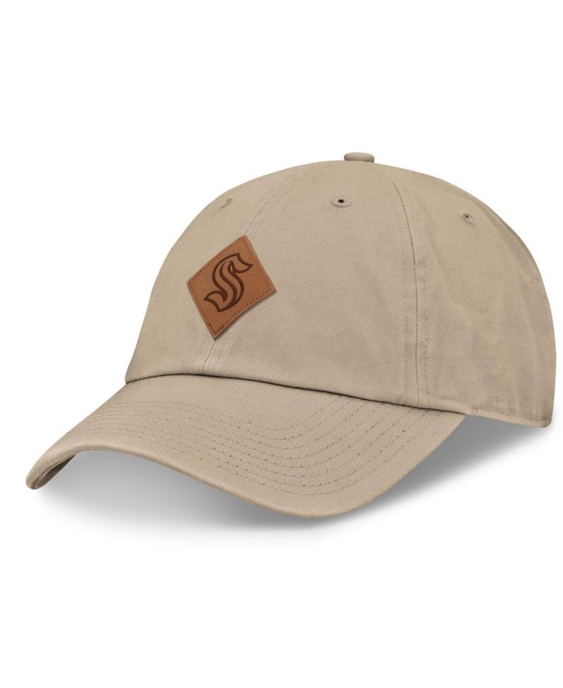 Men's Khaki Seattle Kraken Elements Unstructured Patch Leather Strapback Hat
