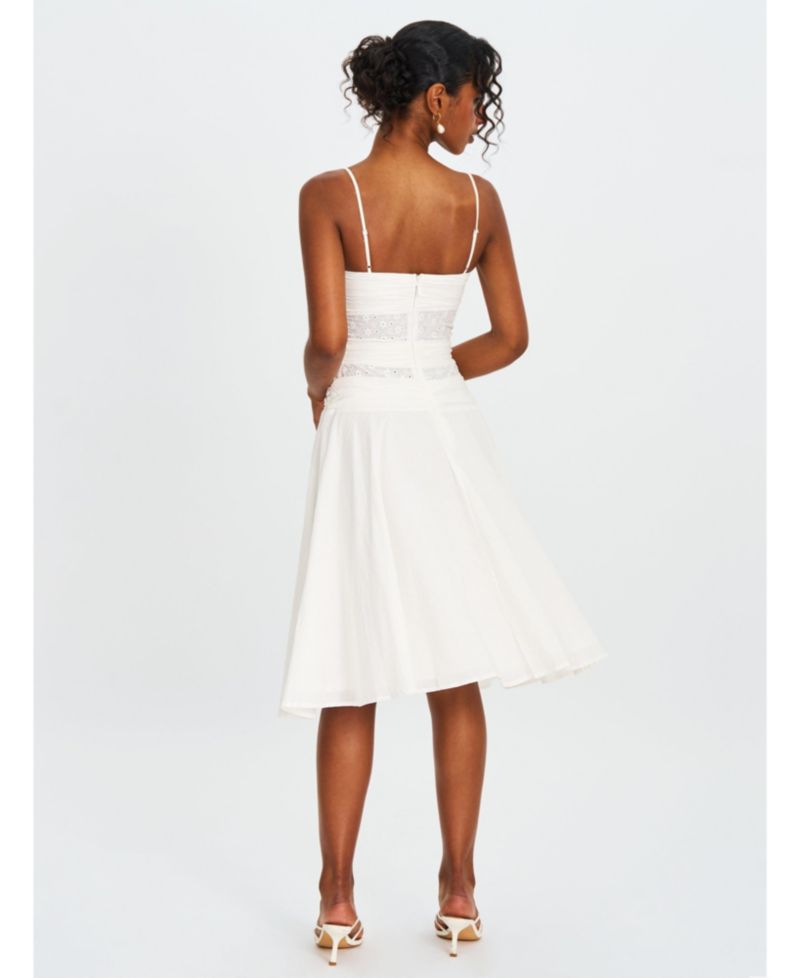 Women's Maelis White Eyelet Drop Waist Cotton Midi Dress