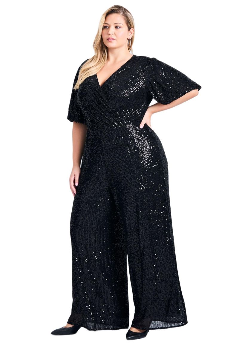 Women's Plus Size Nada Sequin Puff Sleeve Jumpsuit