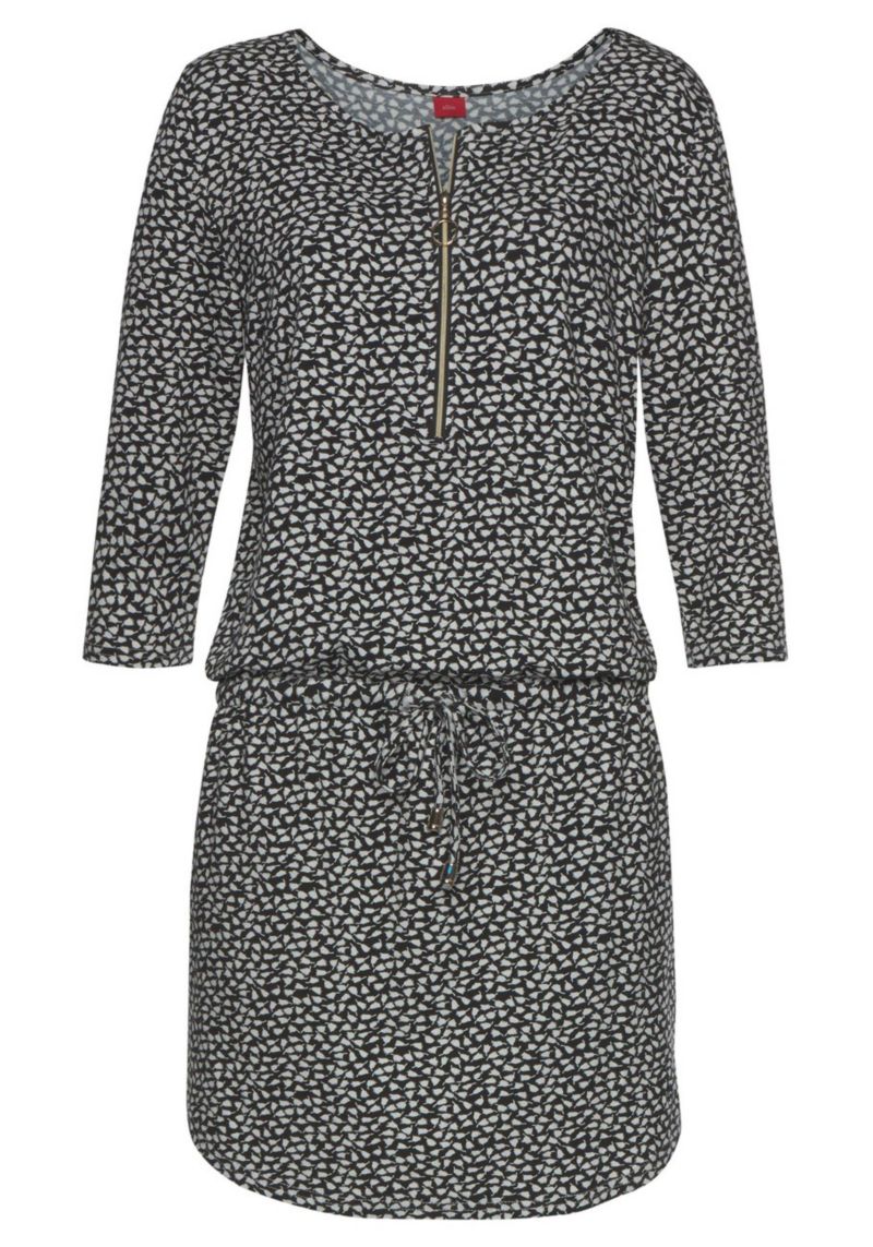Women's Viscose Printed Zip Detail Front-Closure Short Dress