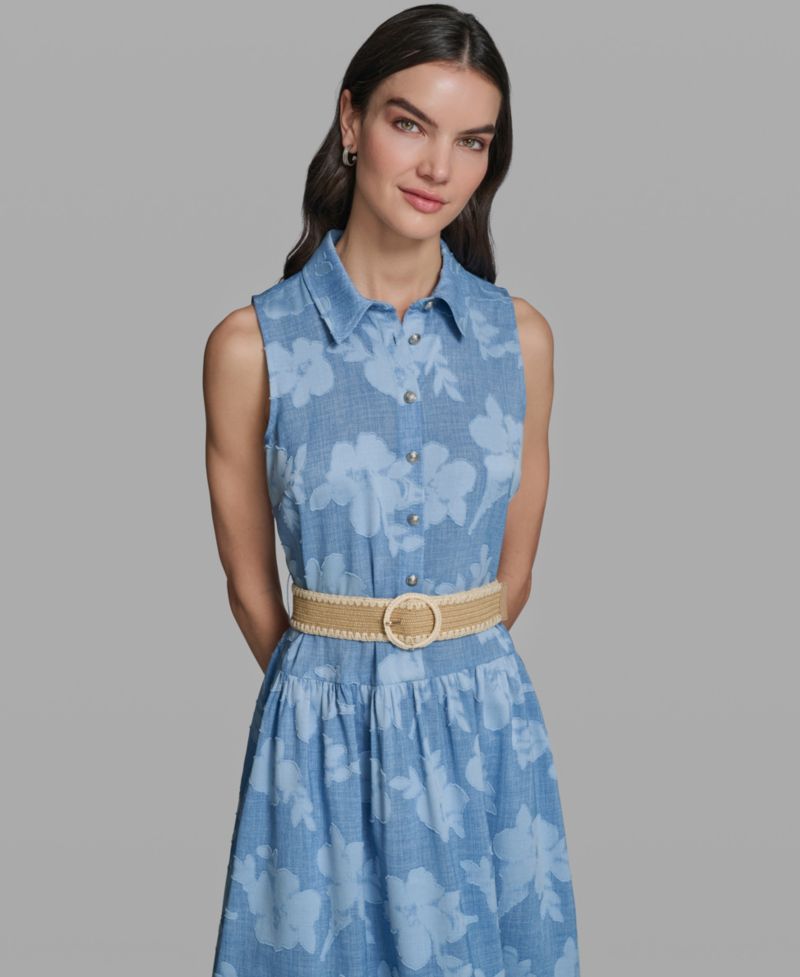Women's Sleeveless Collared Burnout Dress