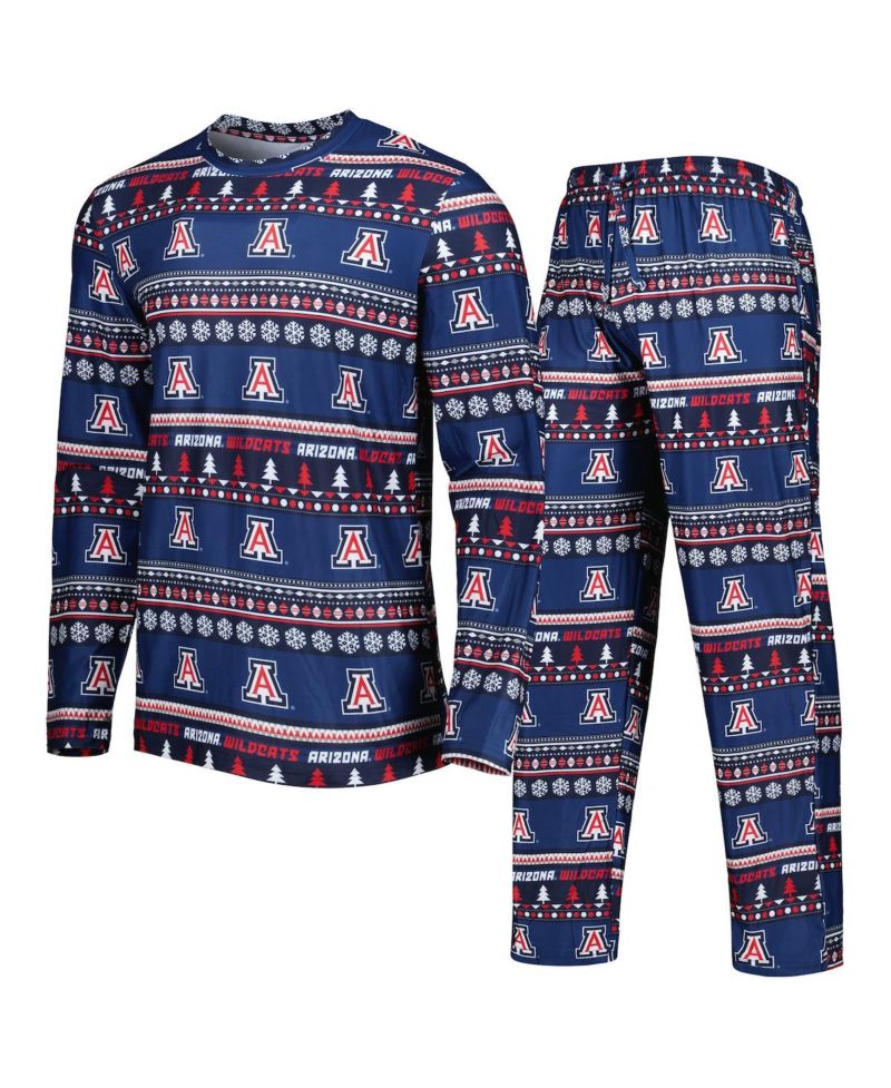 Men's Navy Arizona Wildcats Swivel Long Sleeve T-shirt and Pants Sleep Set