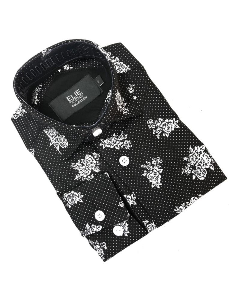 Big Boys Black Floral Print Slim Fit Shirt