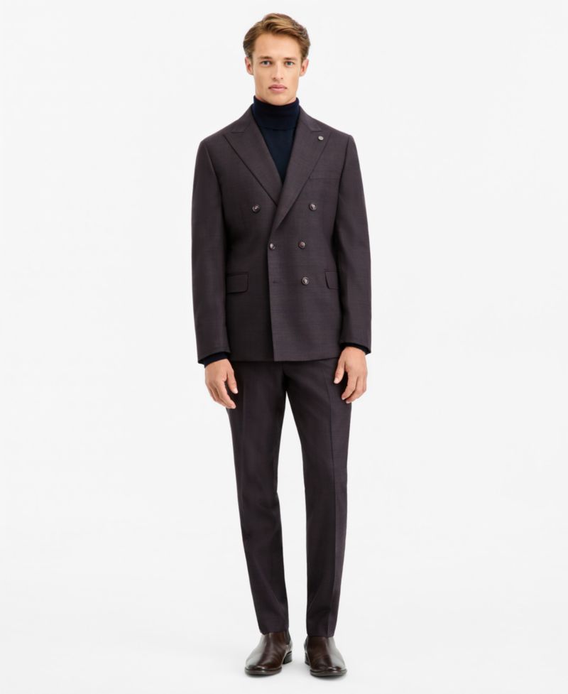 Men's Modern-Fit Burgundy Plaid Suit Separate Double-Breasted Jacket