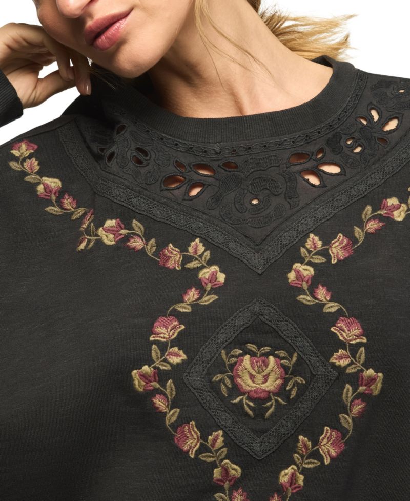 Women's Long-Sleeve Crewneck Embroidered Sweatshirt