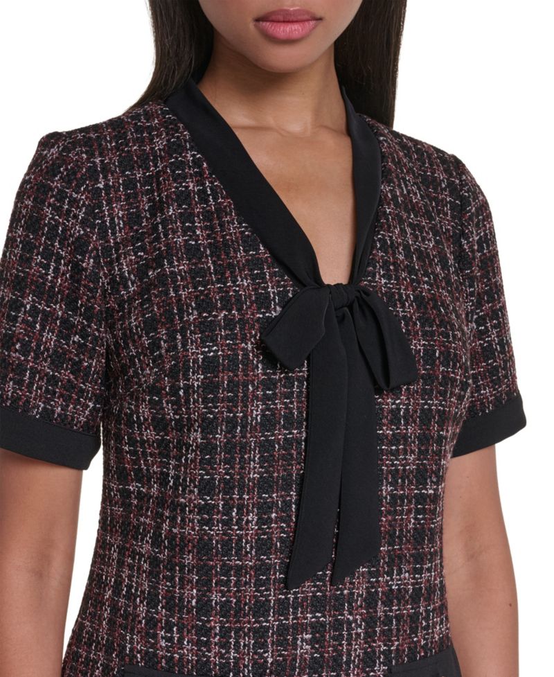 Women's Tweed A-Line V-Neck Dress