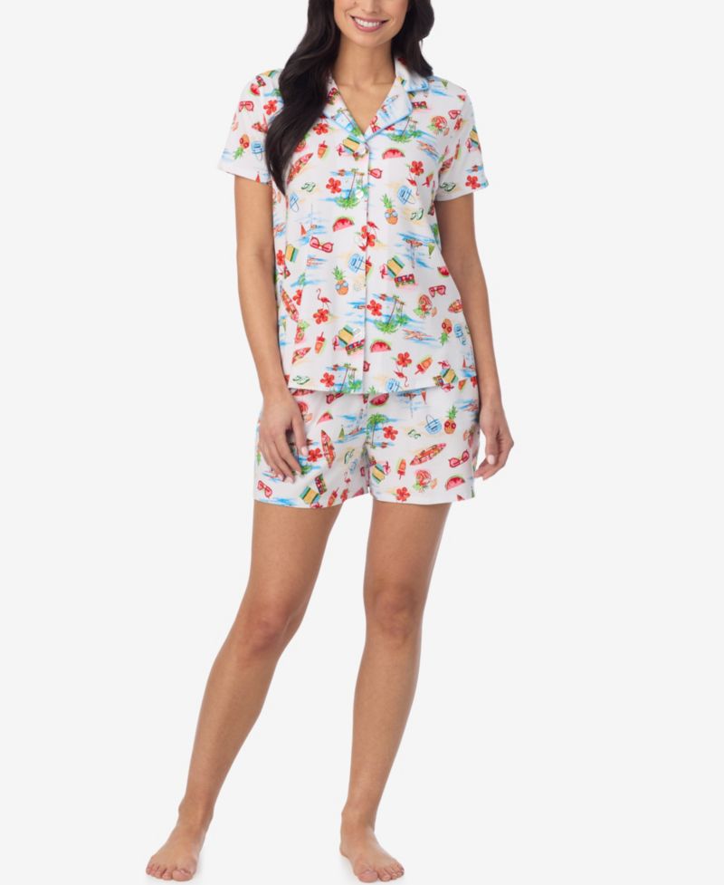 Women's Short-Sleeve Top and Pull-On Pajama Shorts, 2-Piece Set