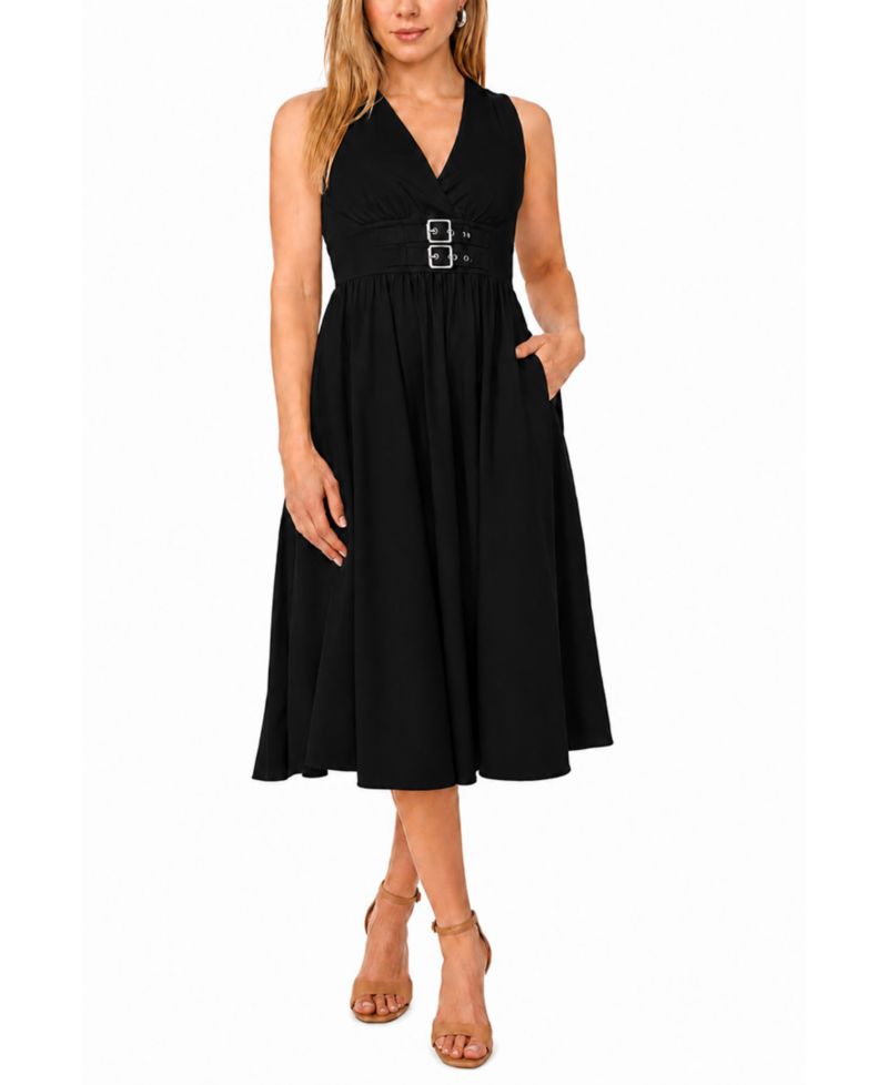 Petite Sleeveless Buckle-Waist Midi Dress