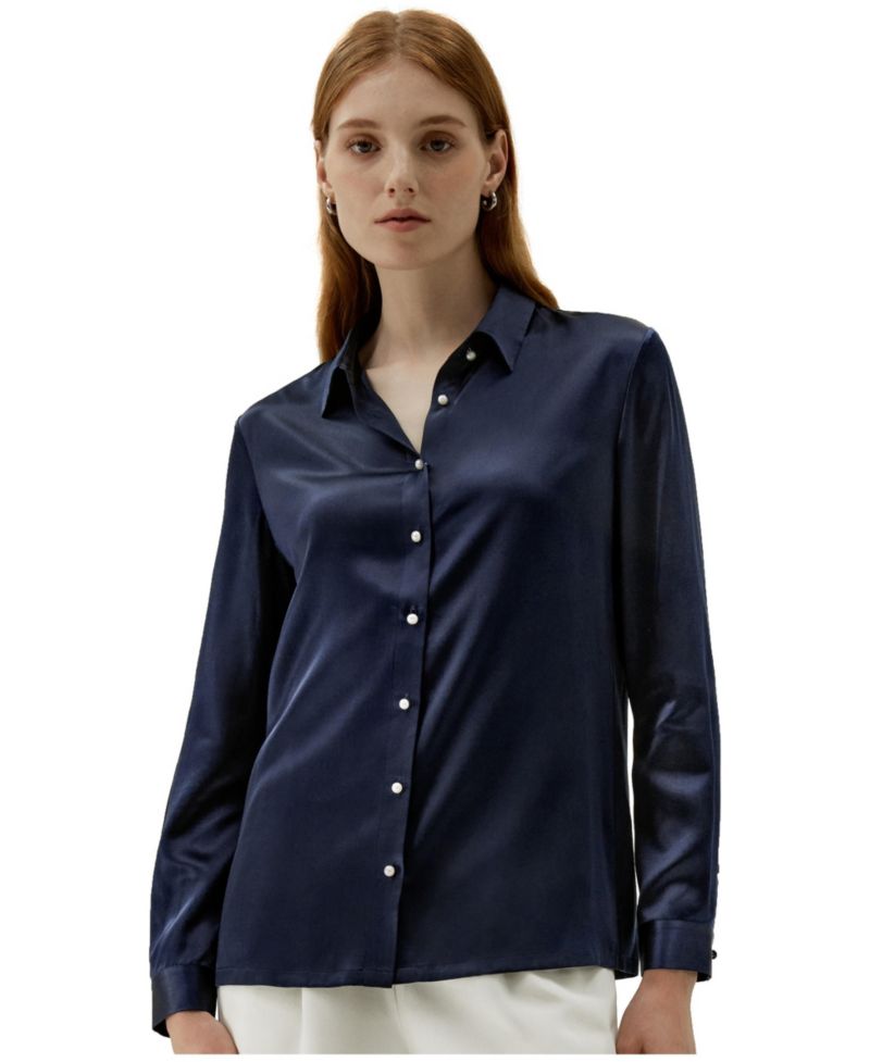 Women's Classic Pearl Button Silk Shirt