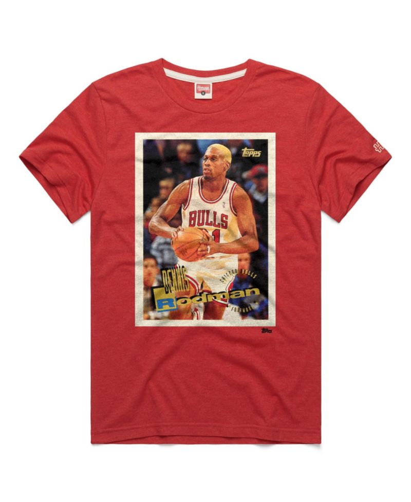 Men's and Women's Dennis Rodman Red Chicago Bulls Topps Trading Card Player Tri-Blend T-Shirt