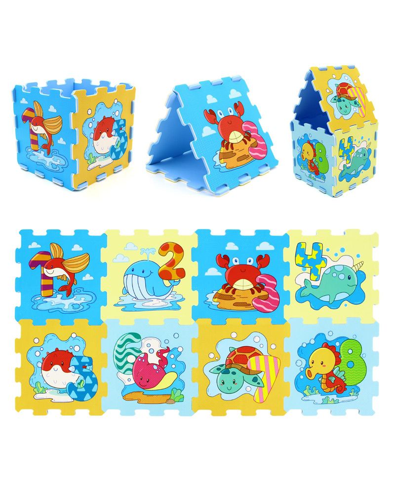 8-Piece Educational Interlocking Baby Play Mat with Animals and Numbers