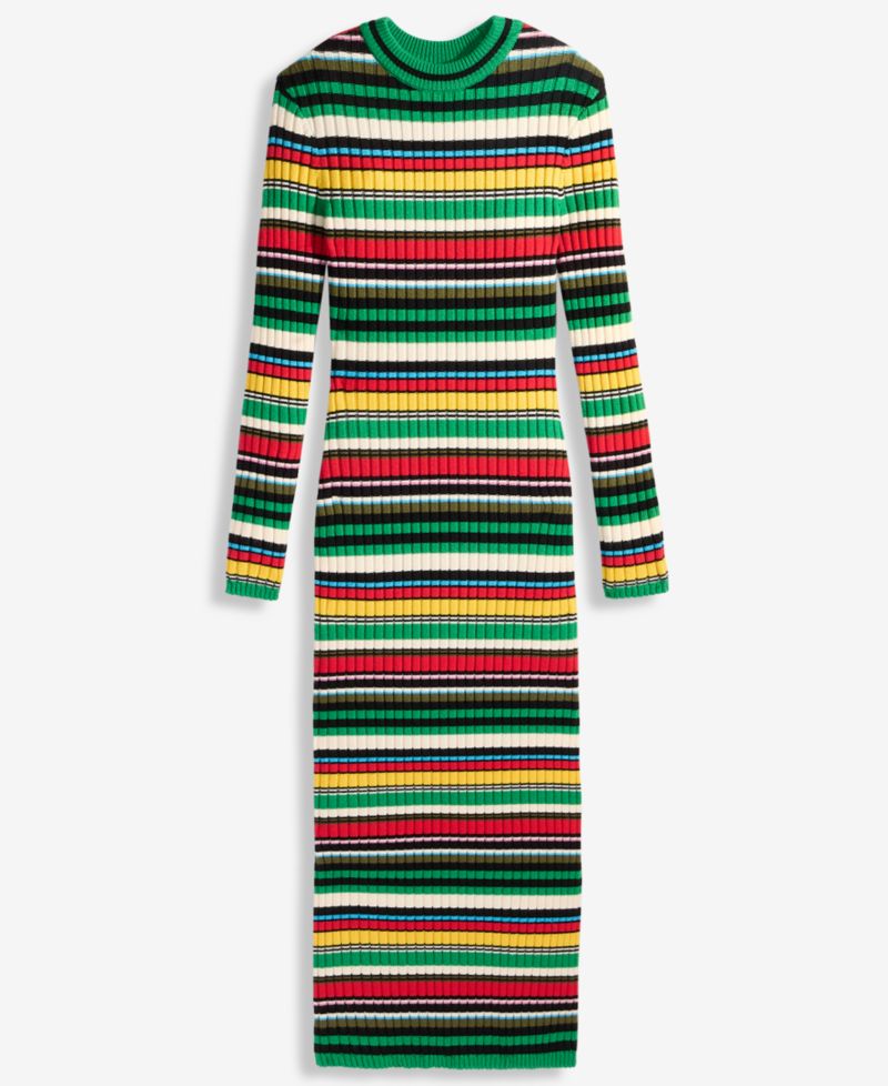 Women's Long-Sleeve Ribbed Striped Sweater Dress