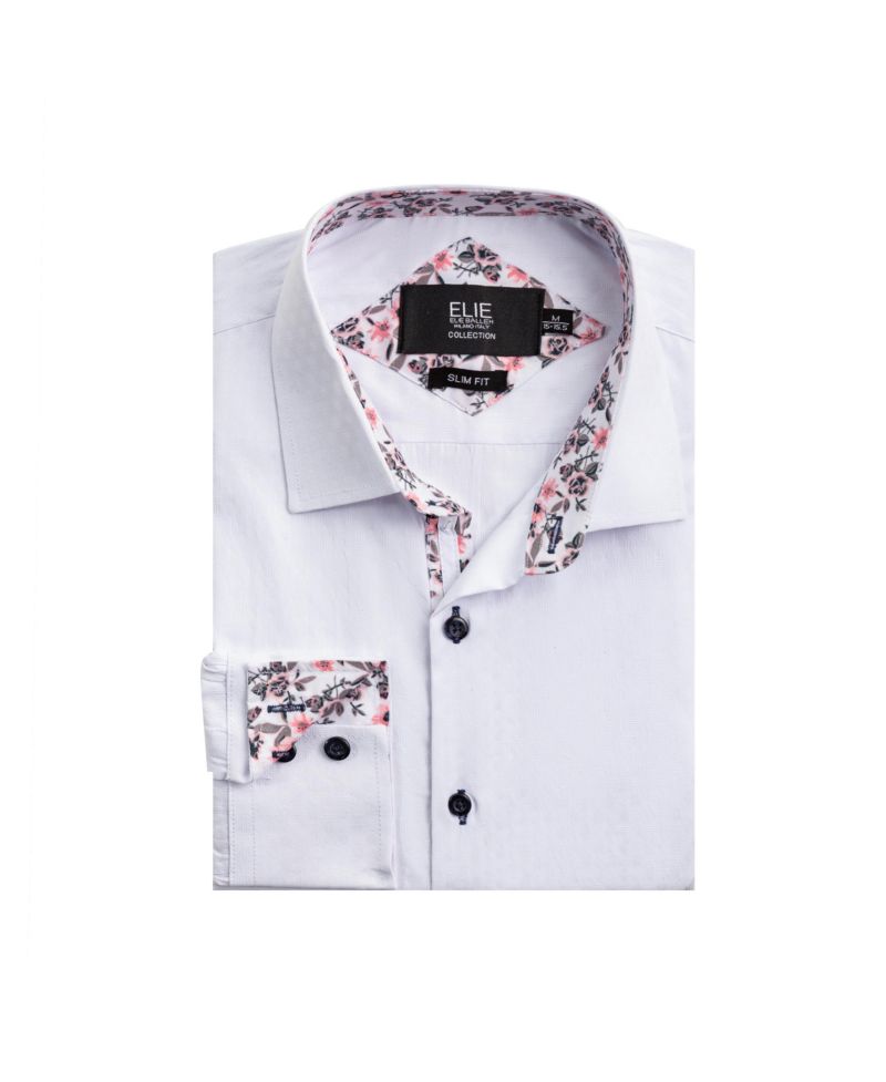 Big Boys White Slim Fit Jacquard Dot Shirt