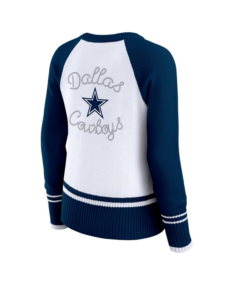 Women's White/Navy Dallas Cowboys Color Block Raglan Sweater